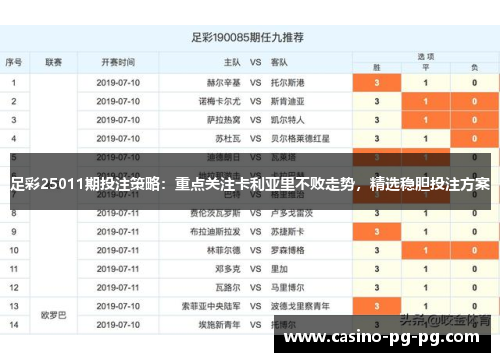足彩25011期投注策略：重点关注卡利亚里不败走势，精选稳胆投注方案